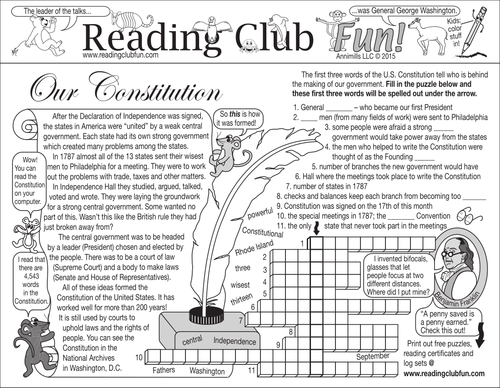 U.S. Constitution Two-Page Activity Set