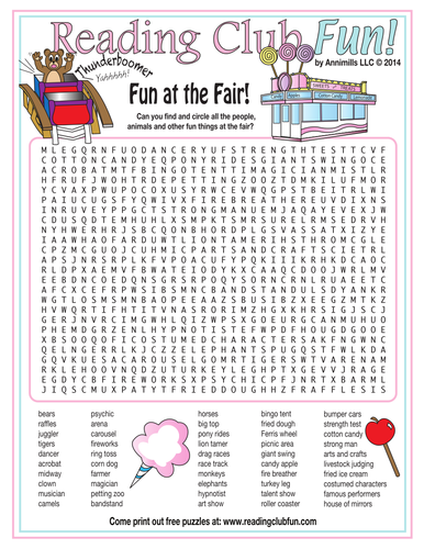 Fun Things at the Fair Word Search Puzzle