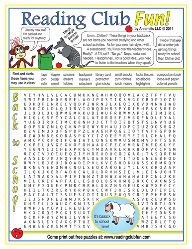 Things to Pack for Back to School Word Search Puzzle