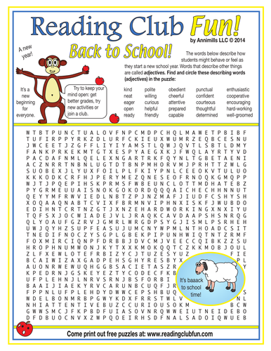 Back to School Adjectives Word Search Puzzle