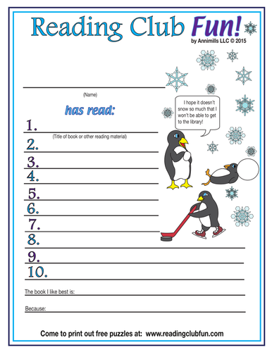 Winter Reading Log & Certificate