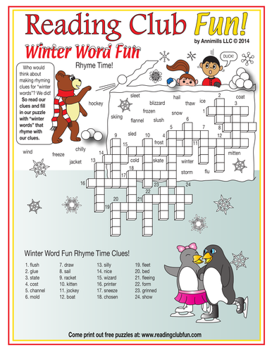 Winter Rhyming Words Crossword Puzzle