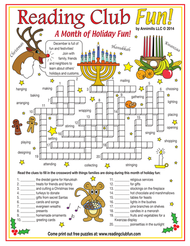 December Holidays and Customs Crossword Puzzle