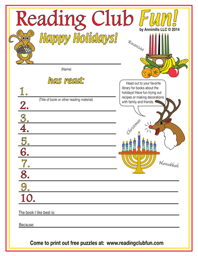 December Holidays Reading Log & Certificate Set