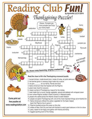 Thanksgiving Words Crossword Puzzle