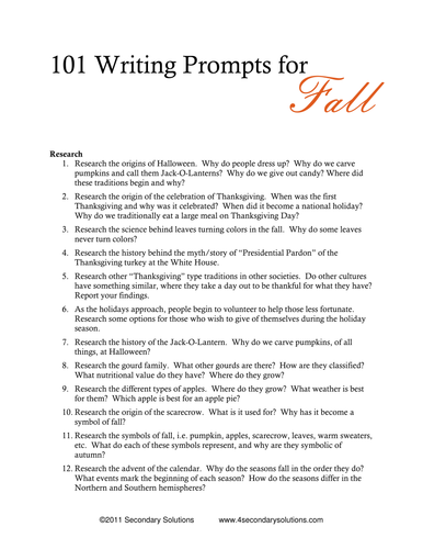 101 Essay, Creative, and Journal Writing Prompts for Fall