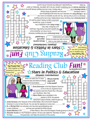 Hispanic Leaders in Politics and Education Crossword Puzzle (Puzzle Pals)