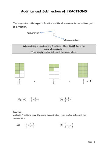 Fractions: Addition and Fraction of Fractions