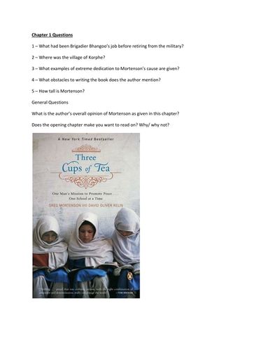 THREE CUPS OF TEA CHAPTER QUESTIONS