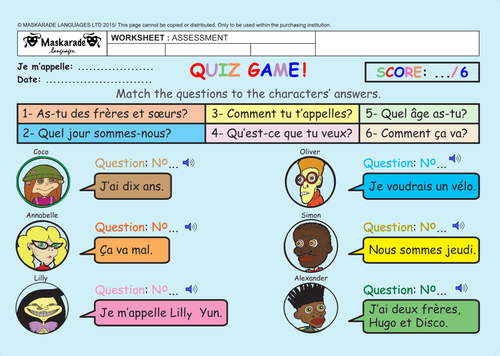 FRENCH-AT SCHOOL- ASSESSMENT- Quiz test - Key Stage 2 - YEAR 3/4