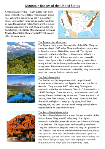Mountain Ranges of the USA