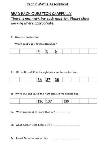 Year 2 Maths Baseline assessment 