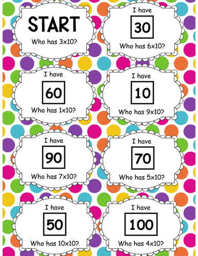 10 Times Table Follow Me Cards