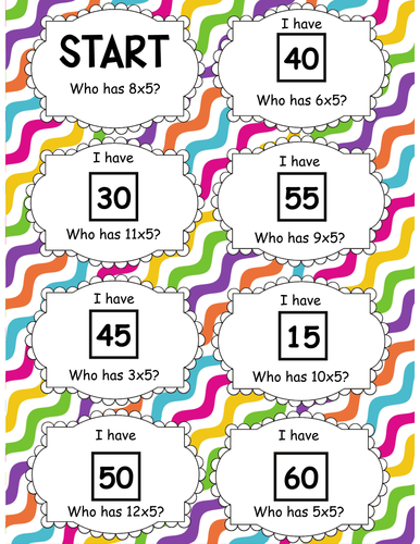 5 Times Table Follow Me Cards