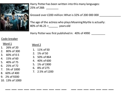 Harry Potter Percentages Code Breaker