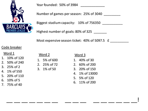 Premier League Percentages Code Breaker