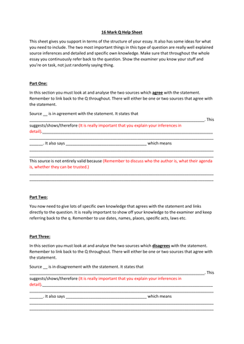 GCSE 16 Q Mark Help Sheet for Edexcel Spec' B