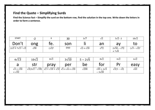 Find the Quote – Simplifying Surds