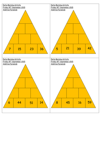 Addition pyramids (maths starter or early morning work)