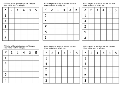 Times table grids (maths starter or early morning activity)