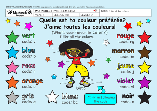 FRENCH-2ND-/3RD GRADES- AT SCHOOL: Colors/ Les couleurs/ Let's sing: J'aime toutes les couleurs