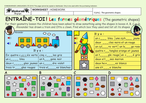 FRENCH-4TH/5TH GRADES- AT SCHOOL: Colors/ Les couleurs/ Geometric shapes/ Les formes géométriques