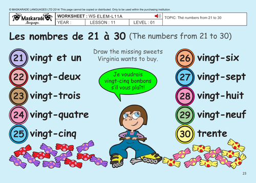 FRENCH-2ND/3RD GRADES- AT SCHOOL: Adding numbers up to 30/ Numbers 0 to 30/ Cooking recipe