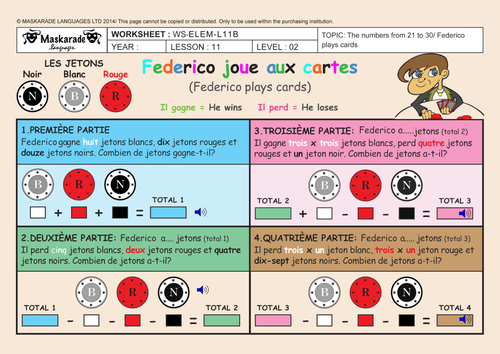 FRENCH - 3RD/4TH GRADES- AT SCHOOL: Multiplication/ Addition/ Numbers 0 to 30