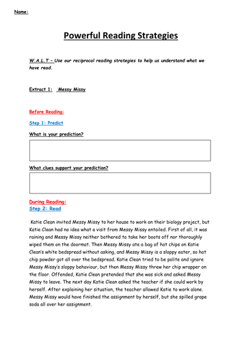 Reciprocal Reading Practise | Teaching Resources