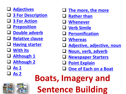 Sea, Boats, Imagery and Sentence Building
