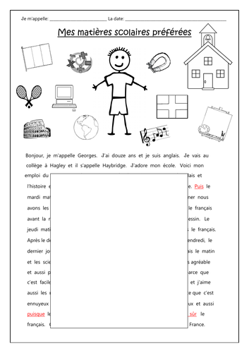 FRENCH - School Subjects & Time Table - Worksheets