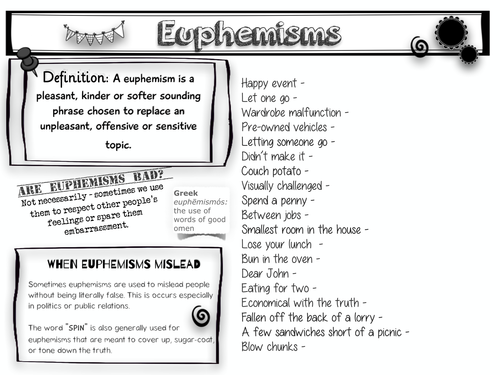 euphemisms worksheet teaching resources