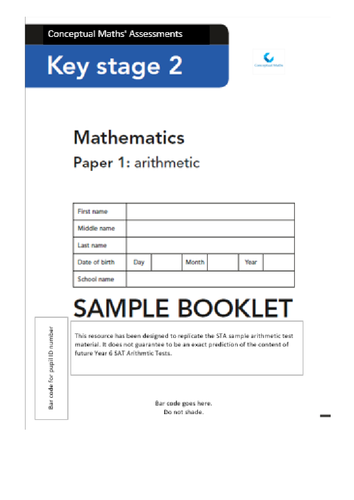 SATs 2016 Arithmetic Test Paper 8