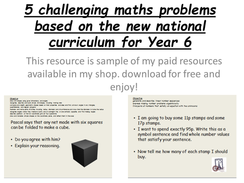 5 challenging year 6 maths problems teaching resources