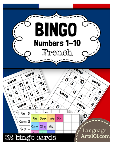 French Numbers 1-10 Bingo Game | Loto - Nombres 1-10 en français