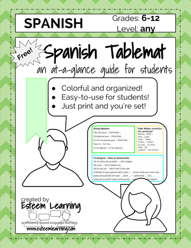 Spanish Table Mat - Speaking Phrases for Participation - FREE