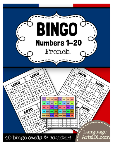 French bingo numbers 1-20. Loto des nombres de 1 à 20