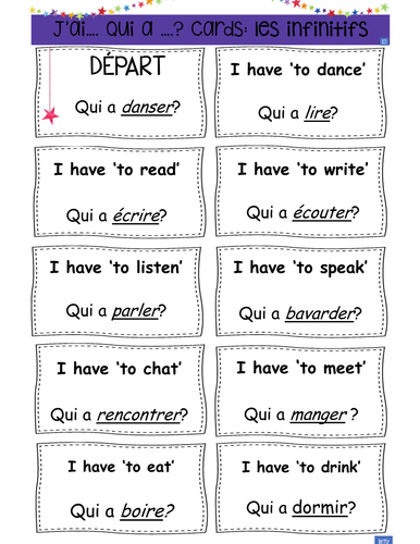 French Verbs: Infinitives Follow me Cards