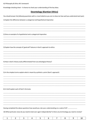 Deontology Knowledge Check Sheet AFL