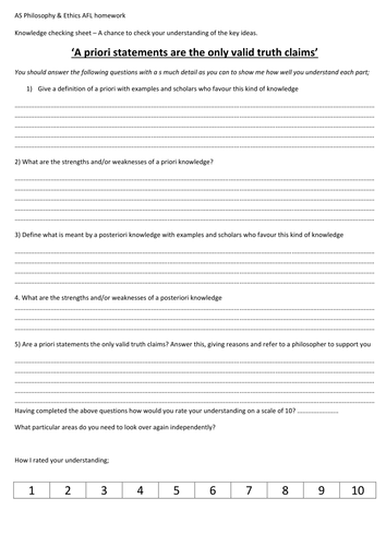 Design argument Knowledge Check Sheet AFL