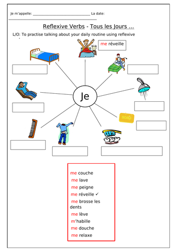 french reflexive verbs tous les jours worksheets teaching resources