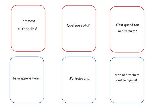 FRENCH - Parlons le français - matching pairs