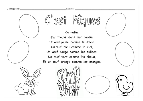 FRENCH - Easter - C'est Pâques - Poem - Worksheets