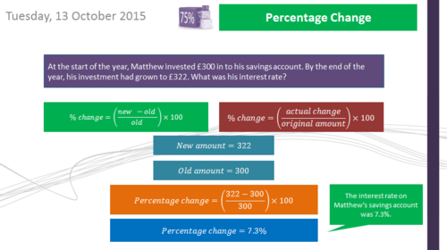 Percentage Change Calculating The Percentage Increase Or Decrease Using The Formula Gcse 1 9 Teaching Resources