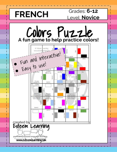 Printable Colors Puzzle Game - French