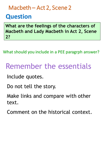 Literature: Shakespeare - Macbeth PEE paragraph Lower 