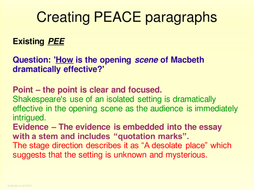 Literature: Macbeth - Shakespeare - PEACE paragraph for GCSE English 2017