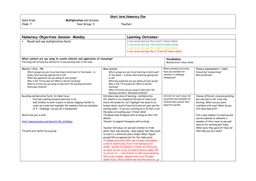 multiplication and division planning and work sheets y3 