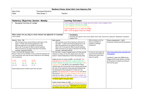 Fractions and statistics planning inc worksheet