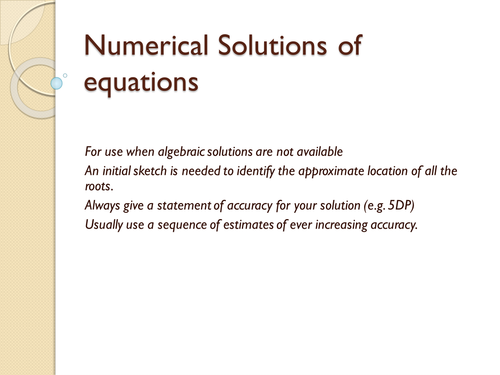 A2 Numerical solution of equations